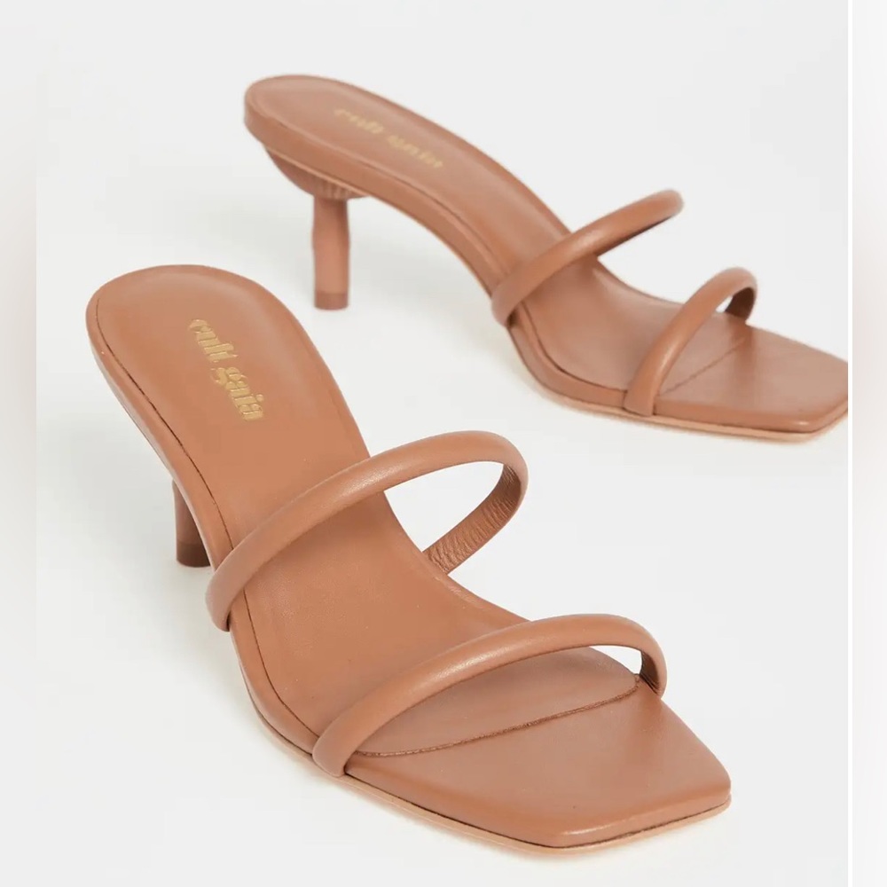 cult gaia Tan Double-Strap Square-Toe Heeled Sandals